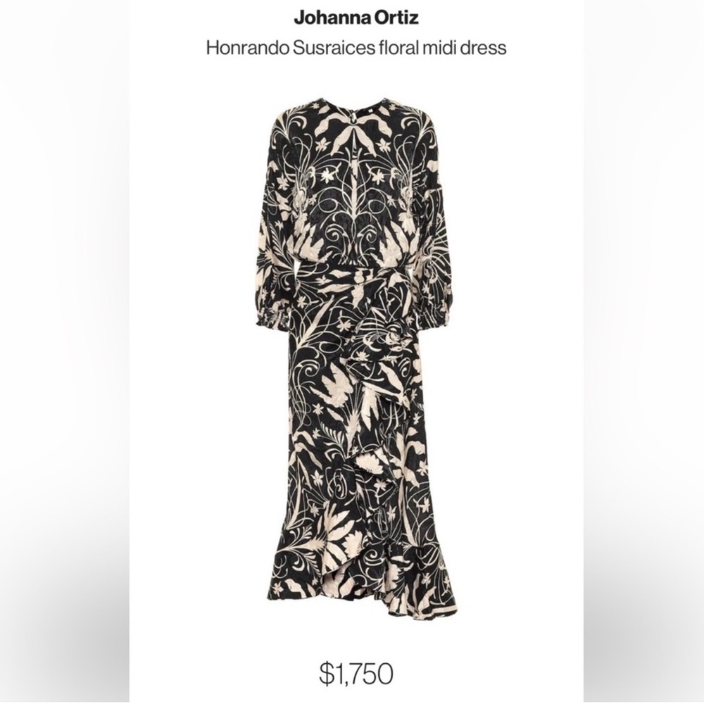 Johanna Ortiz Black / Cream Midi Dress boho - Picture 2 of 9